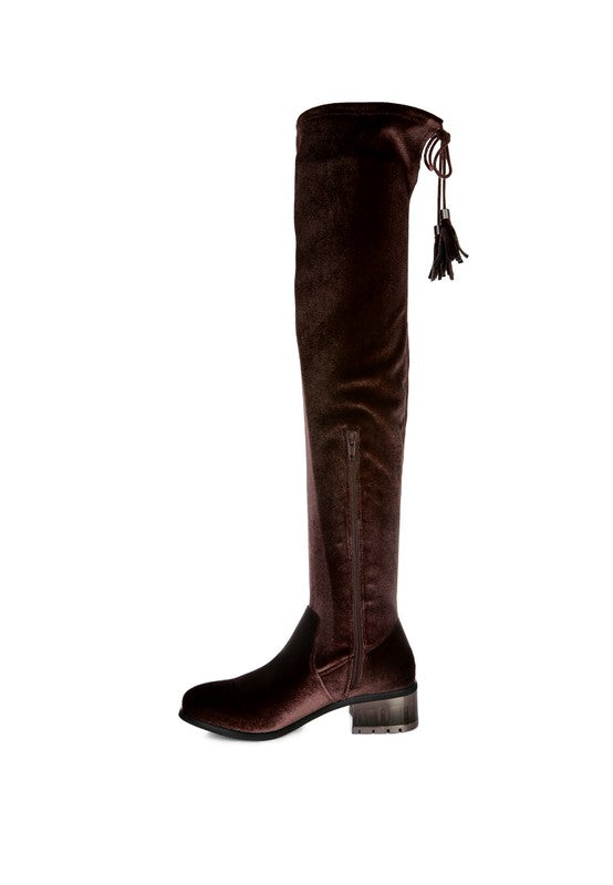 Rumple Velvet Over The Knee Clear Heel Boots