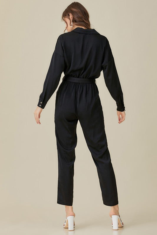 Belted Satin Jumpsuit