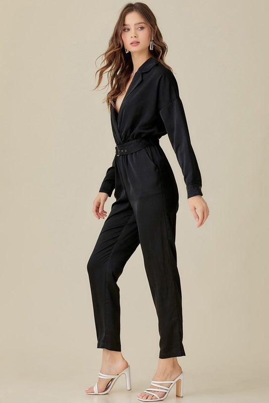 Belted Satin Jumpsuit