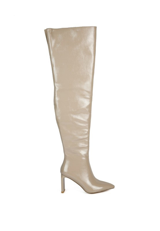 Minkles Patent Statement Block Heel Long Boots