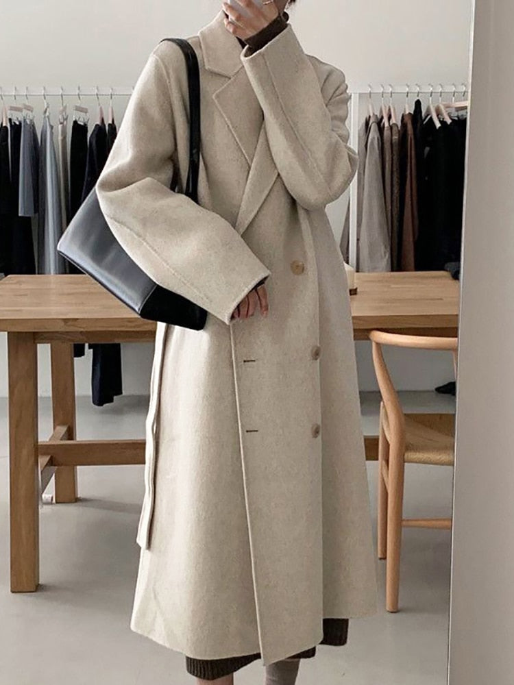 Aachoae Elegant Long Wool Coat