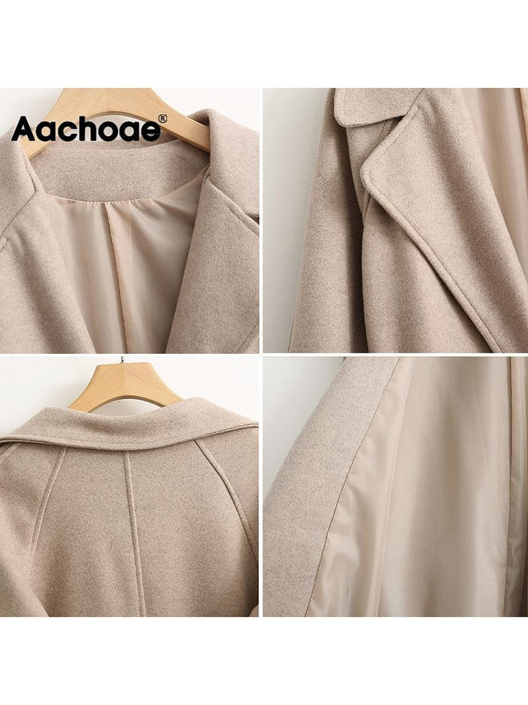 Aachoae Elegant Long Wool Coat