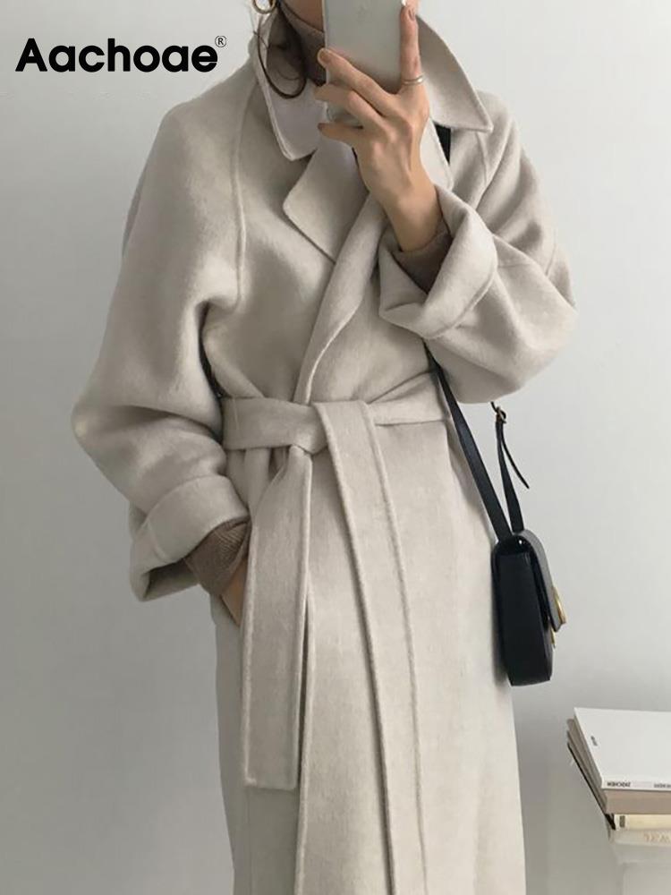 Aachoae Elegant Long Wool Coat