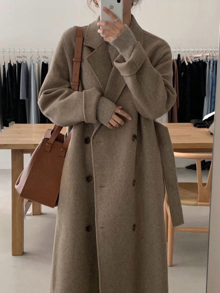 Aachoae Elegant Long Wool Coat