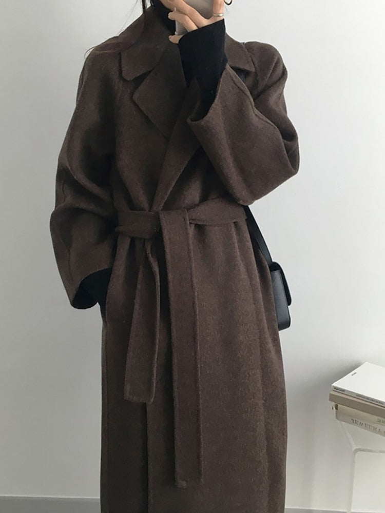 Aachoae Elegant Long Wool Coat