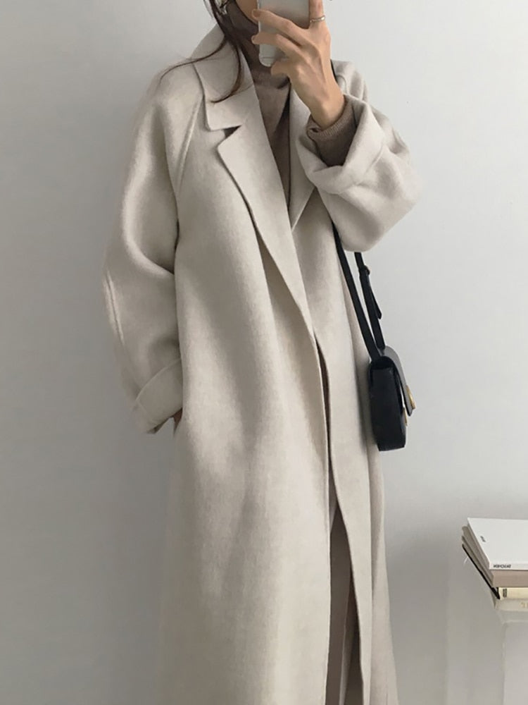 Aachoae Elegant Long Wool Coat