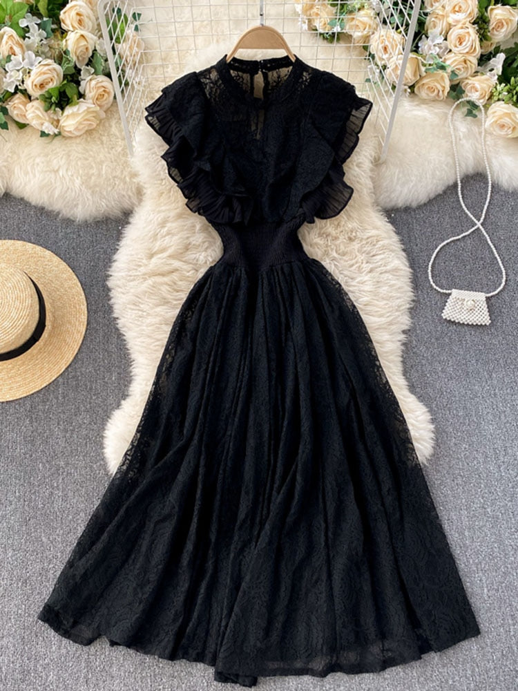 French Elegant Pleated Ruffled Waist Dress