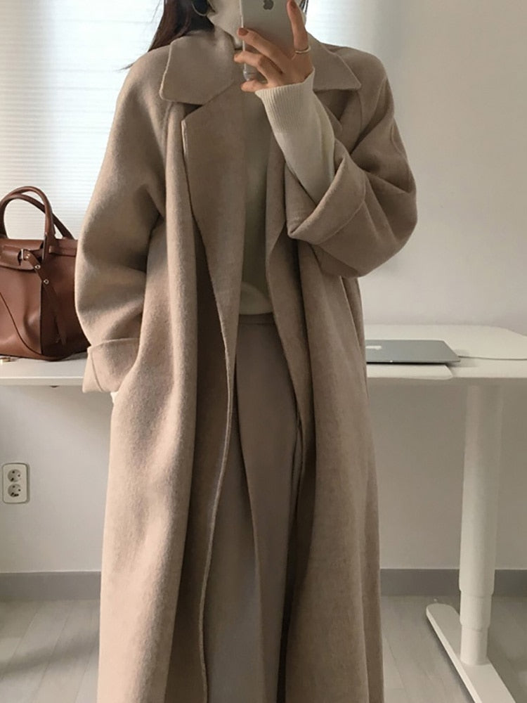 Aachoae Elegant Long Wool Coat