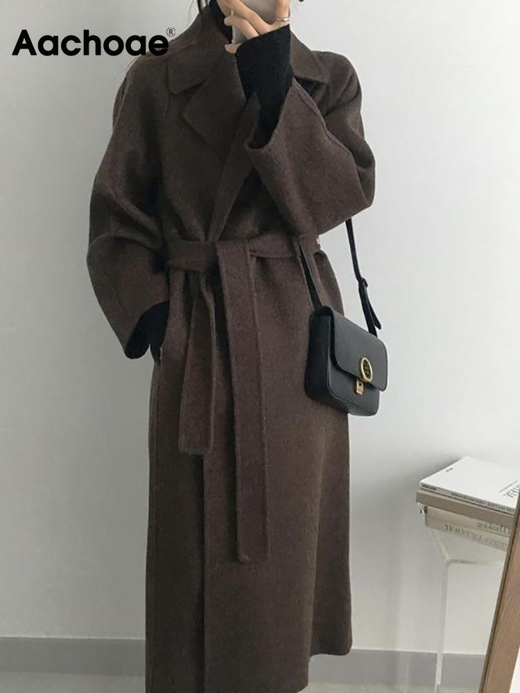 Aachoae Elegant Long Wool Coat