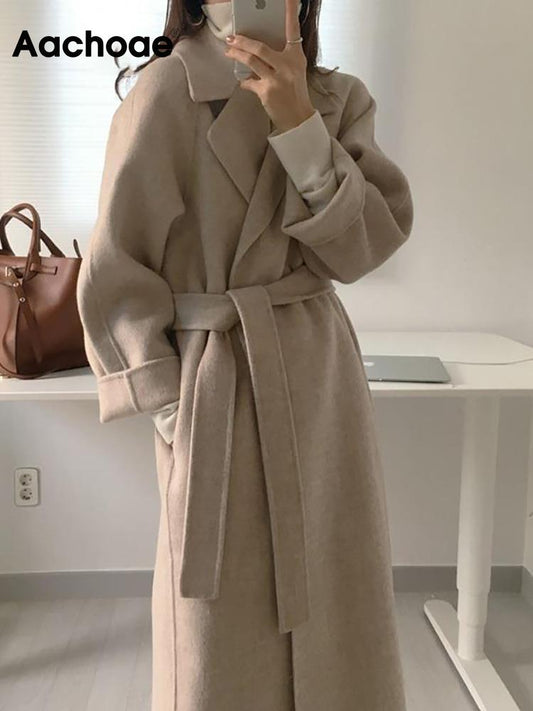 Aachoae Elegant Long Wool Coat