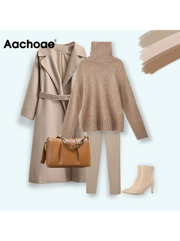 Aachoae Elegant Long Wool Coat