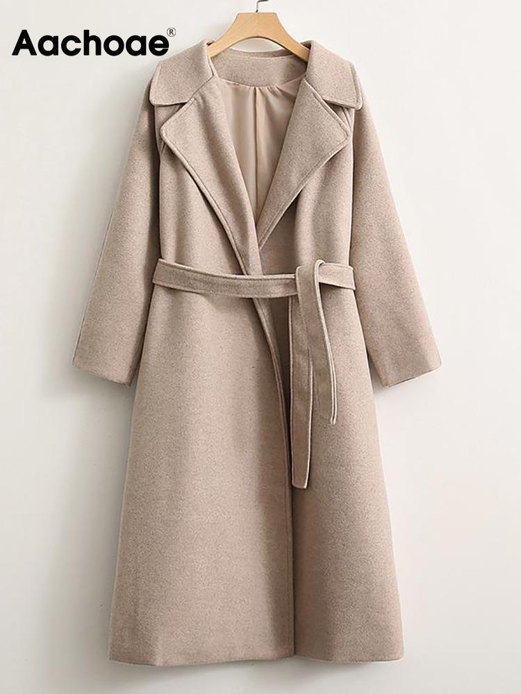 Aachoae Elegant Long Wool Coat