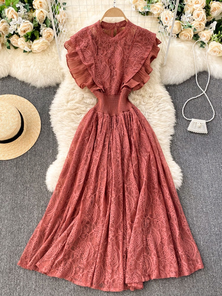 French Elegant Pleated Ruffled Waist Dress