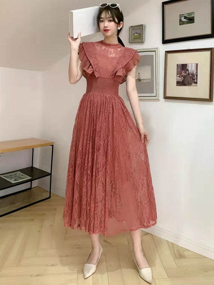 French Elegant Pleated Ruffled Waist Dress